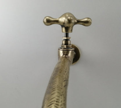 Engraved Antique Brass Wall Faucet