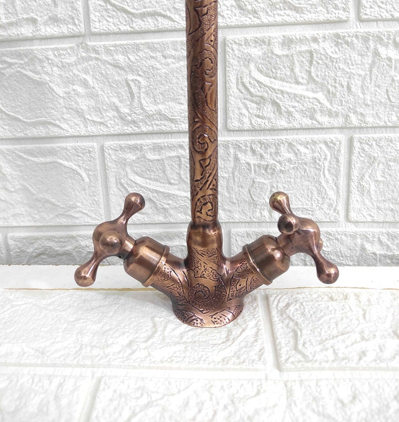 Engraved Antique Copper Bridge Faucet