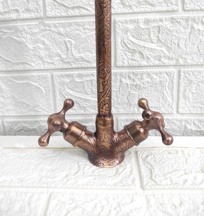 Engraved Antique Copper Bridge Faucet