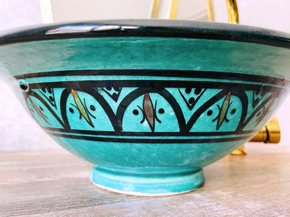 Hand-Painted Turquoise Moroccan Glass Vessel Sink