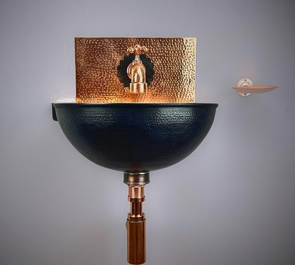 Hand-Hammered Moroccan Copper Wall-Mount Sink with Matching Backsplash and Tap