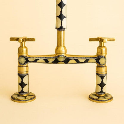 Mother of Pearl Inlay Brass Bridge Kitchen Faucet with Side Sprayer
