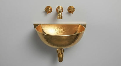 Hand-Hammered Gold Brass Wall-Mount Sink with Matching Cross-Handle Tap