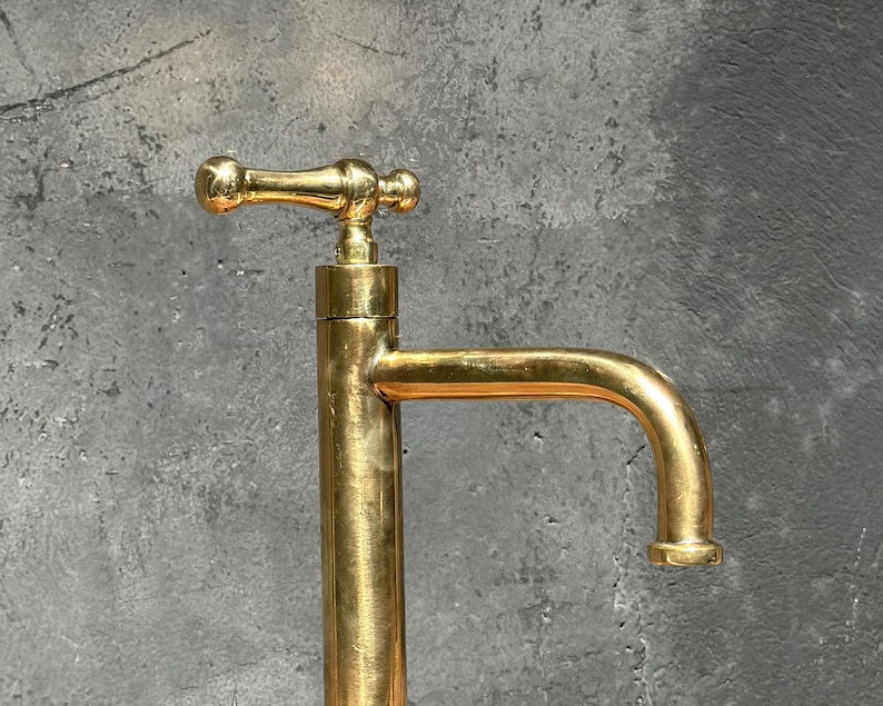 Handcrafted Solid Brass Vessel Sink Faucet with Cross Handle