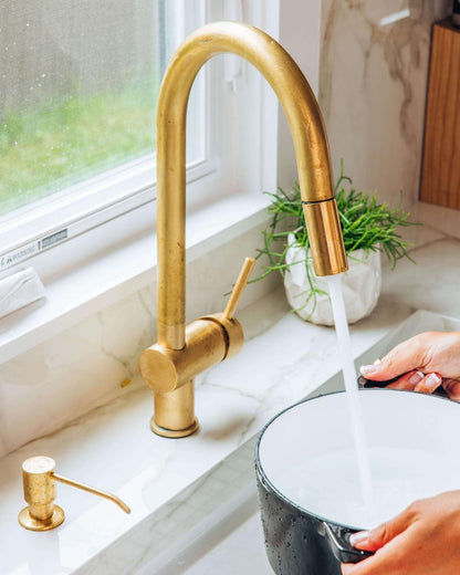 Down Kitchen Faucet with Side Spray & Soap Dispenser