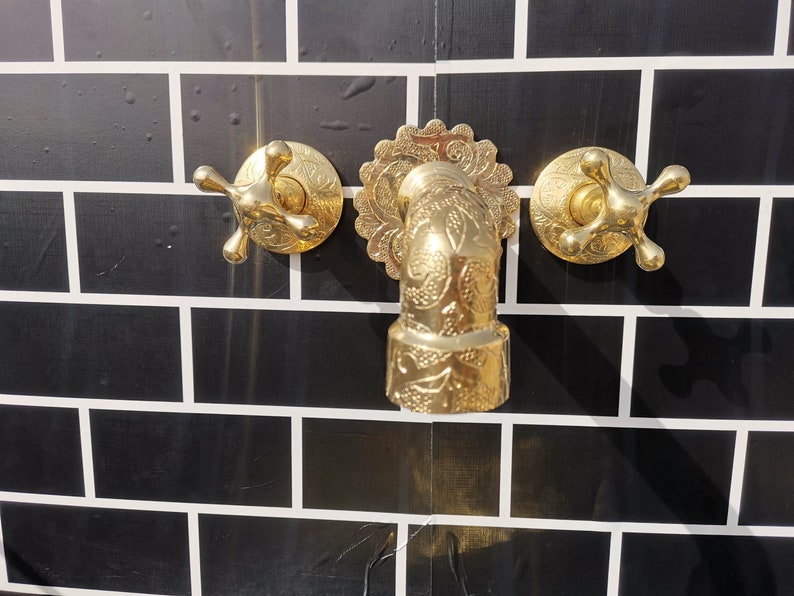 Engraved Brass Wall Mount Faucet