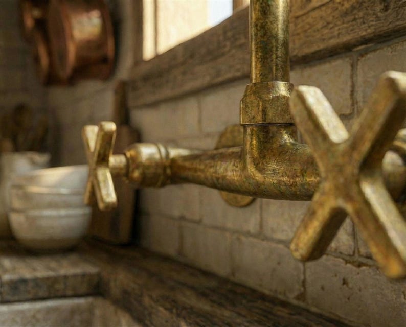 Unlacquered Brass Wall Mount Kitchen Faucet