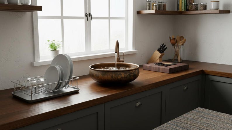 Handcrafted Aged Copper Vessel Sink