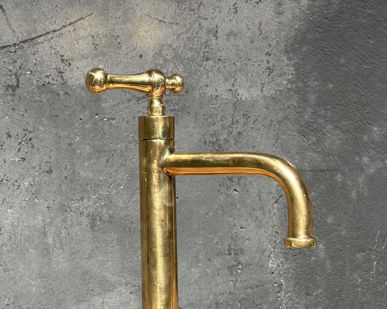 Vintage Brass T-Handle Faucet with Curved Spout