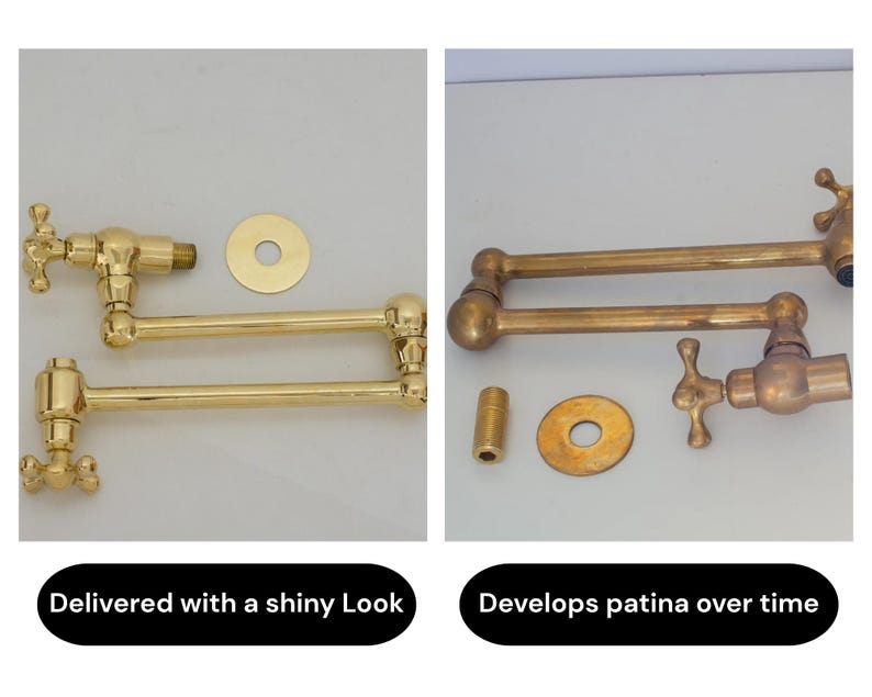 Antique Unlacquered Brass Wall Pot Filler Faucet