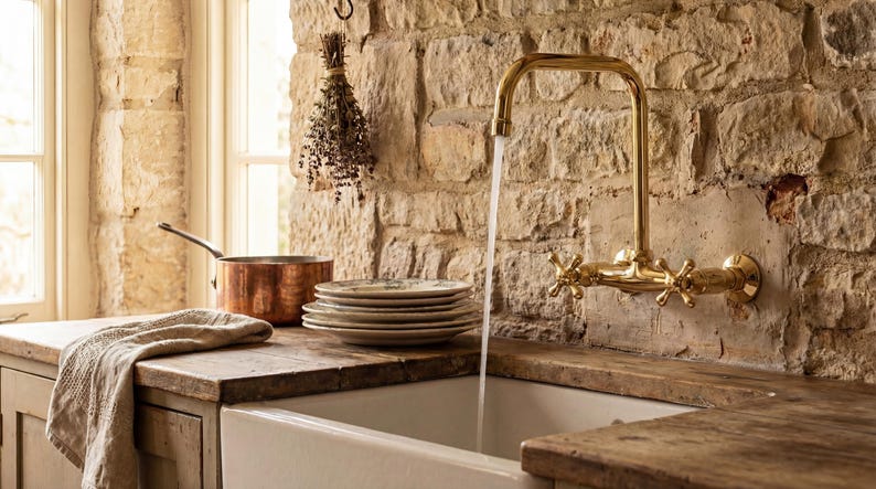 Unlacquered Brass Wall Mount Kitchen Faucet
