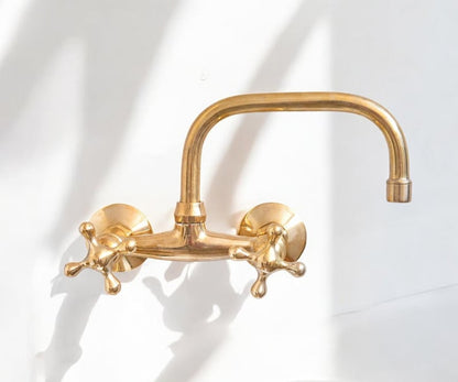 Brass Wall-Mount Bridge Faucet with Cross Handles