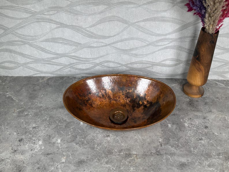 Rustic Oxidized Copper Vessel Sink