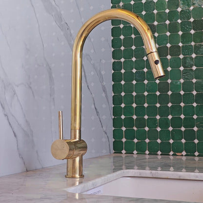 Unlacquered Brass Pull-Down Kitchen Faucet