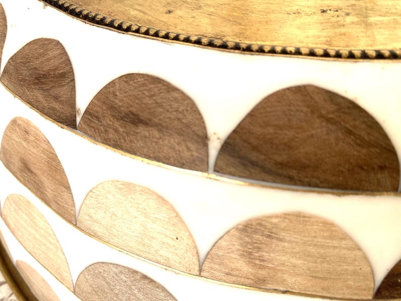 Moroccan Wood & Resin Inlay Vessel Sink with Brass Interior