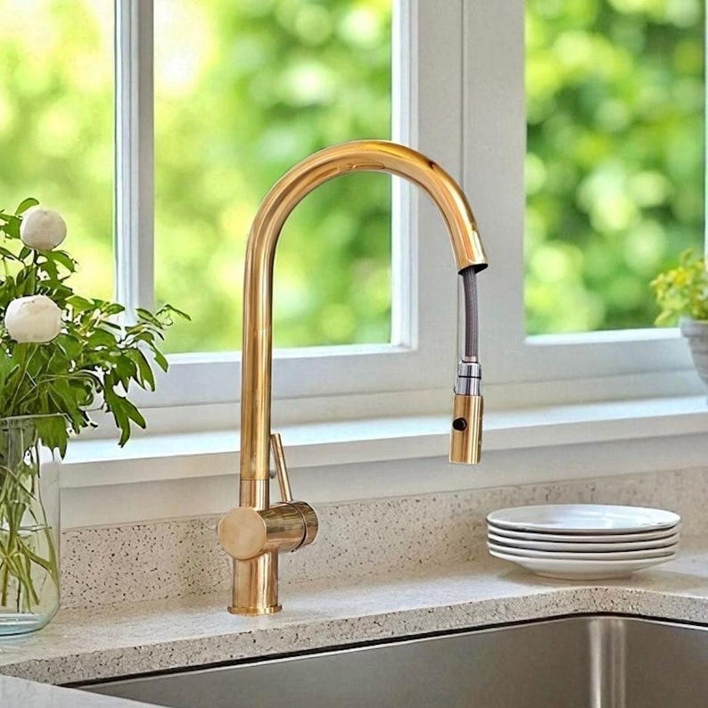 Unlacquered Brass Pull-Down Kitchen Faucet