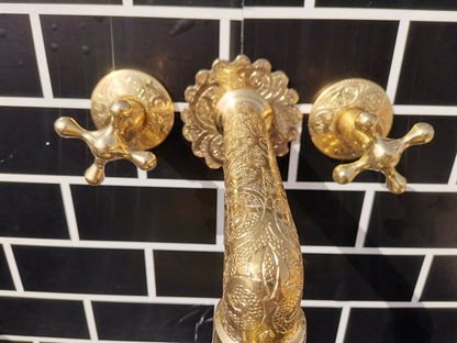Engraved Brass Wall Mount Faucet