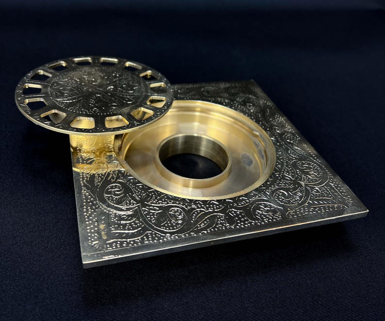 Engraved Solid Brass Square Floor Drain Cover – Ornate Moroccan Shower Drain Grate