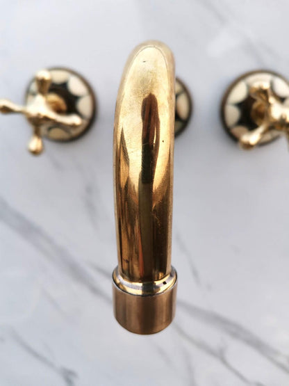 Inlaid Brass Wall-Mount Faucet Set