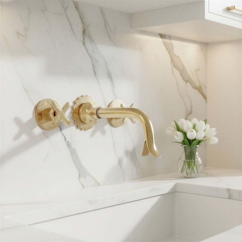 Brass Wall-Mount Bathroom Faucet