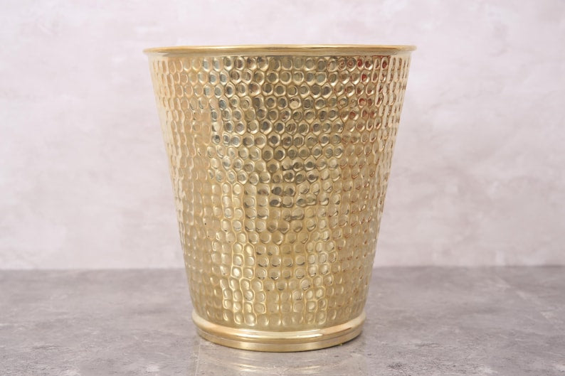 Handmade Hammered Brass Wastebasket – Luxury Brass Bathroom Trash Can