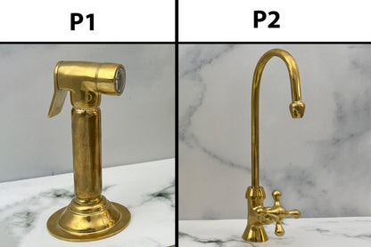 Unlacquered Brass Bridge Kitchen Faucet with Side Sprayer