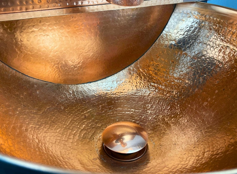Hand-Hammered Moroccan Copper Wall-Mount Sink with Matching Backsplash and Tap
