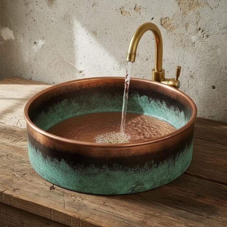 Two-Tone Patina Copper Vessel Sink