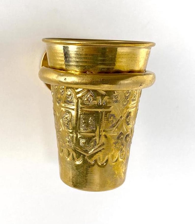 Solid Brass Wall-Mounted Toothbrush Holder – Vintage Moroccan Bathroom Cup