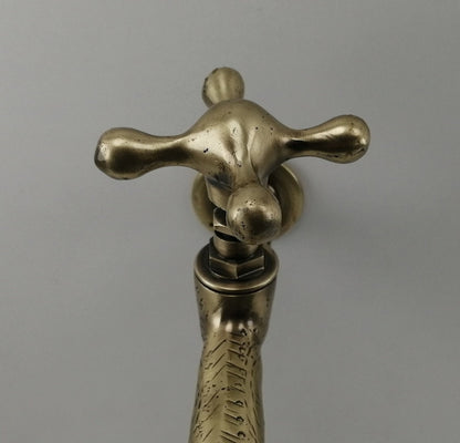 Engraved Antique Brass Wall Faucet