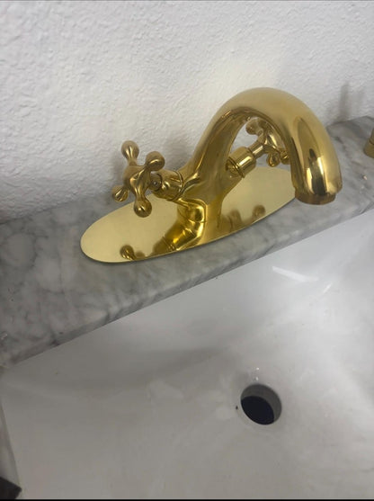 Polished Brass Bridge Bathroom Faucet with Cross Handles