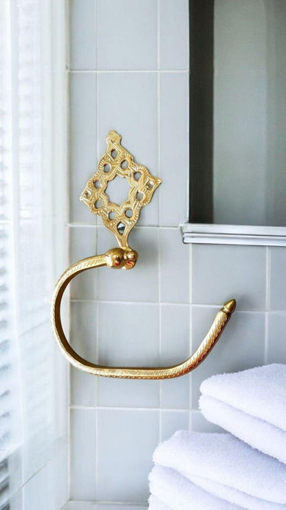 Handmade Brass Bathroom Accessories Set – Moroccan Style Towel Ring, Soap Dish & Toothbrush Holder
