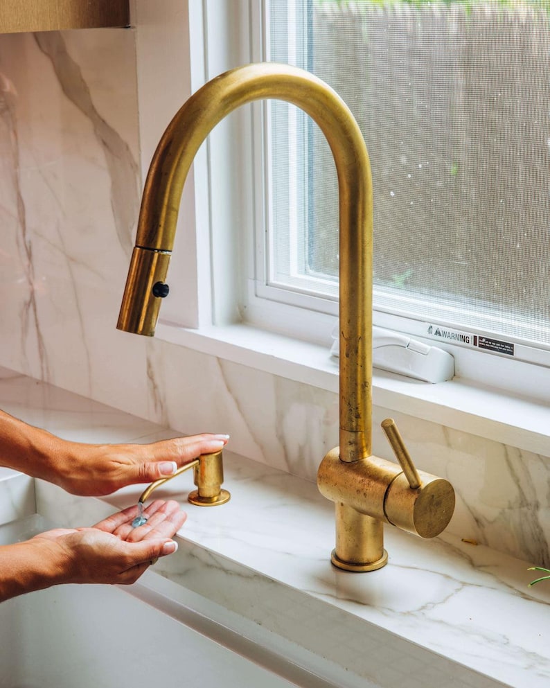 Down Kitchen Faucet with Side Spray & Soap Dispenser