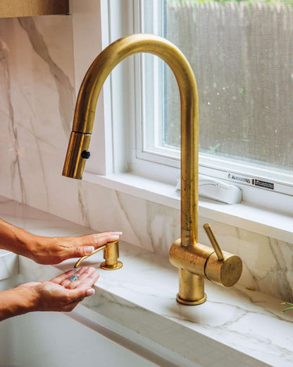 Down Kitchen Faucet with Side Spray & Soap Dispenser