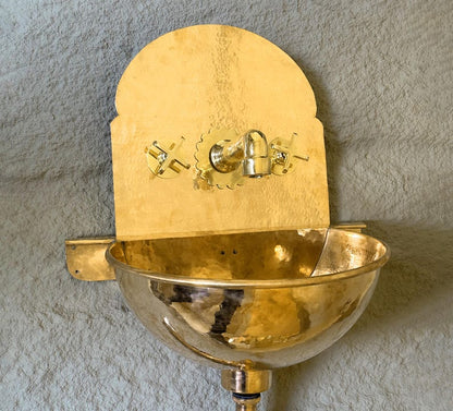 Hand-Hammered Brass Wall Fountain Sink with Cross Handles | Moroccan Style