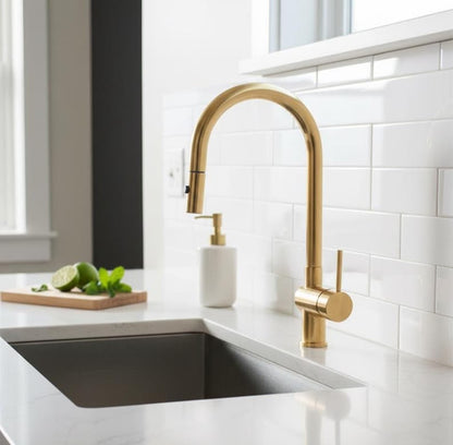 Unlacquered Brass Pull-Down Kitchen Faucet