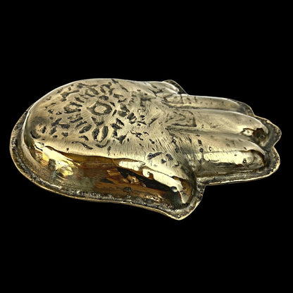 Handmade Brass Hamsa Hand Tray – Engraved Evil Eye Decorative Catchall Dish