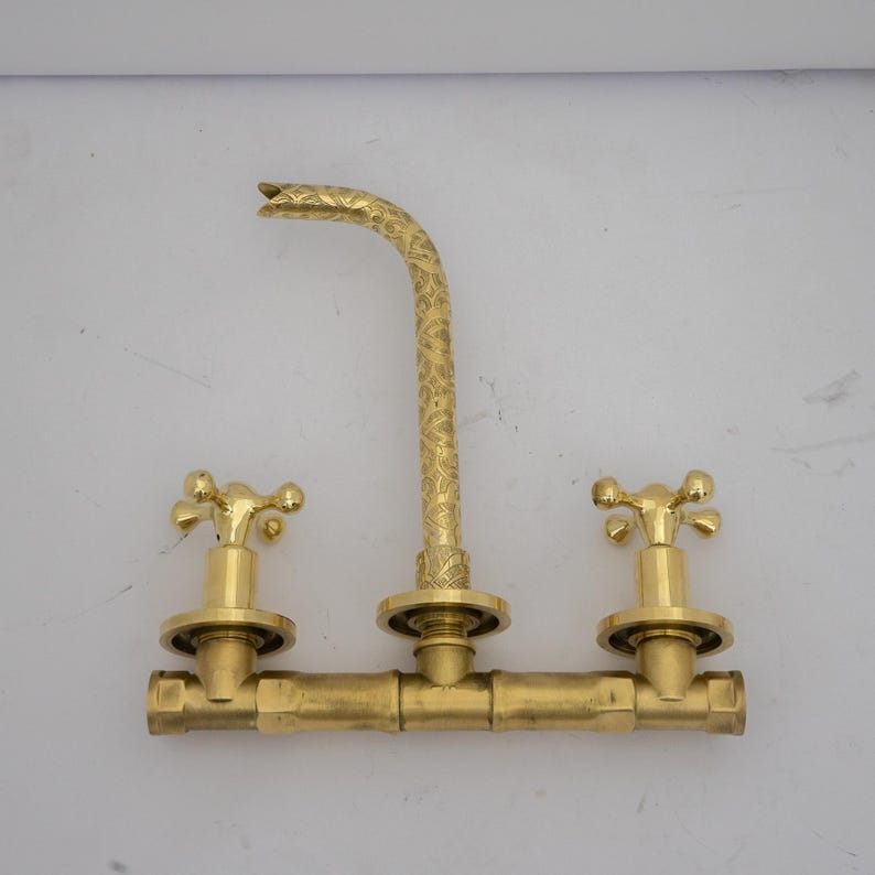 Hand-Engraved Floral Motif Wall-Mount Faucet