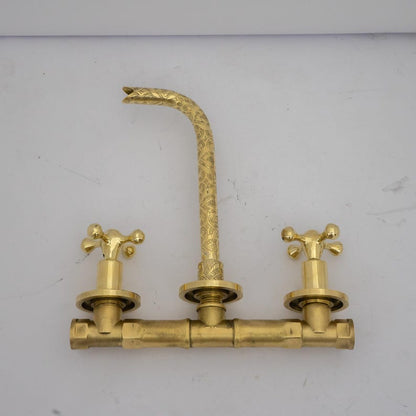 Hand-Engraved Floral Motif Wall-Mount Faucet