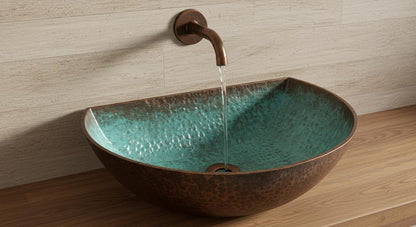 Hand-Hammered Moroccan Copper Vessel Sink with Turquoise Verdigris Interior