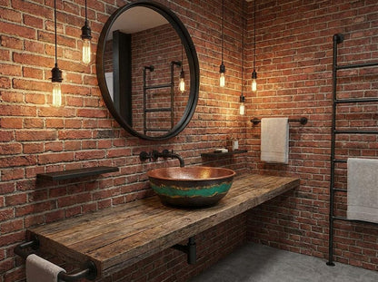 Hammered Copper Vessel Sink with Green Patina Accent