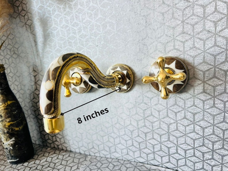 Moroccan Inlay Vessel Sink with Matching Mosaic Wall Mount Faucet