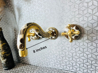 Moroccan Inlay Vessel Sink with Matching Mosaic Wall Mount Faucet