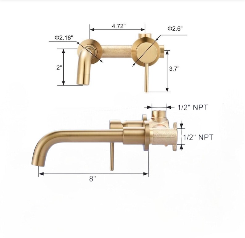 Brushed Brass Wall Mount Bathroom Faucet