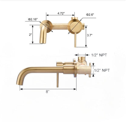 Brushed Brass Wall Mount Bathroom Faucet
