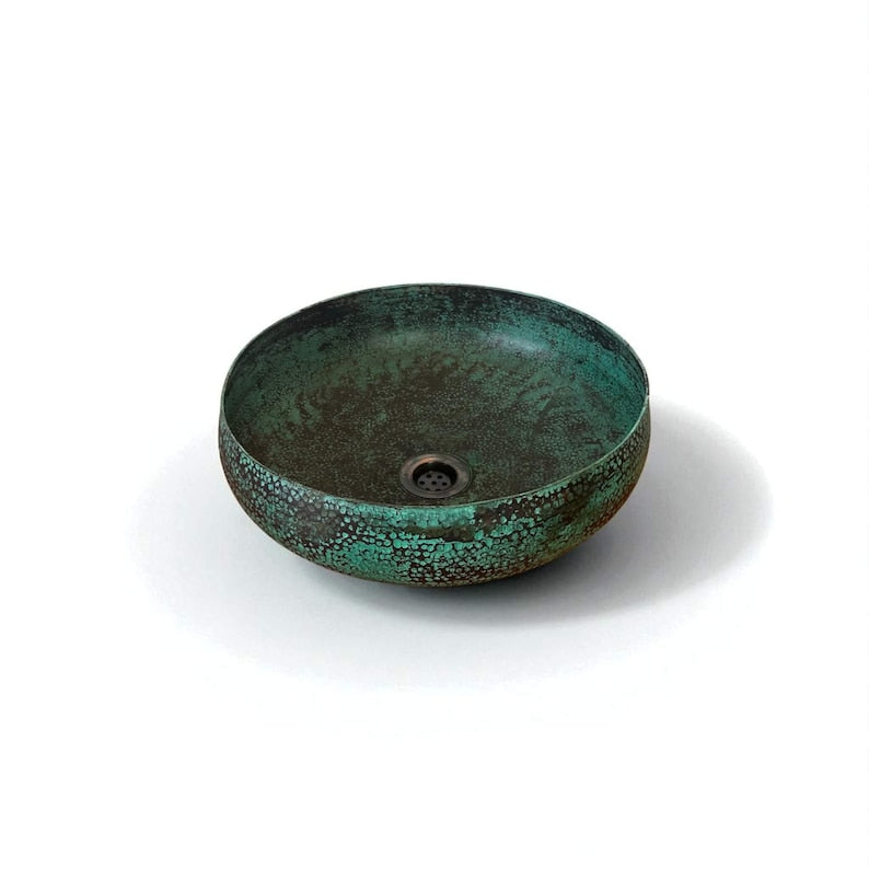 Hammered Green Patina Copper Vessel Sink
