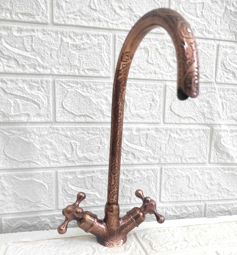 Engraved Antique Copper Bridge Faucet