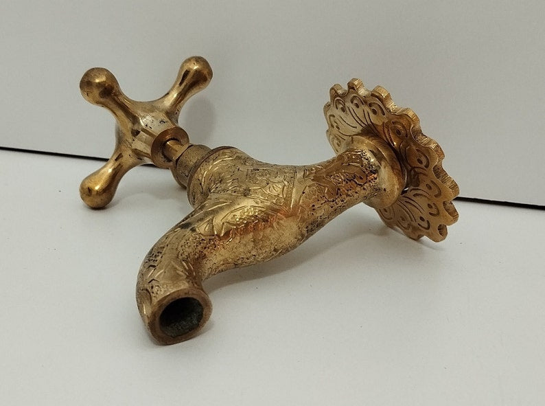 Vintage Engraved Brass Wall Tap