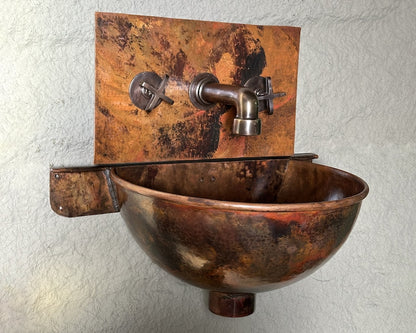 Hand-Hammered Moroccan Copper Wall-Mount Sink with Distressed