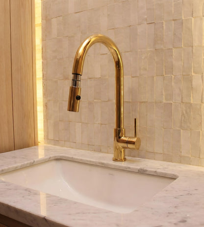 Unlacquered Brass Pull-Down Kitchen Faucet